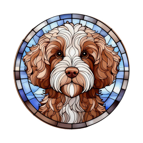 Cavapoo Brown & White Glass Suncatcher Worktop Saver